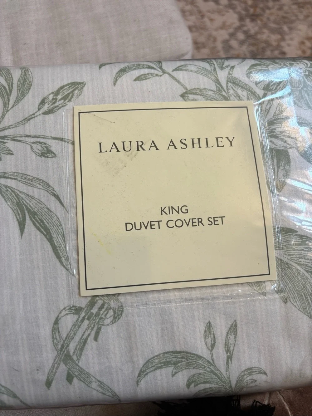 Laura Ashley Natalie Sage King Duvet Cover Set Reversible Cotton NWT